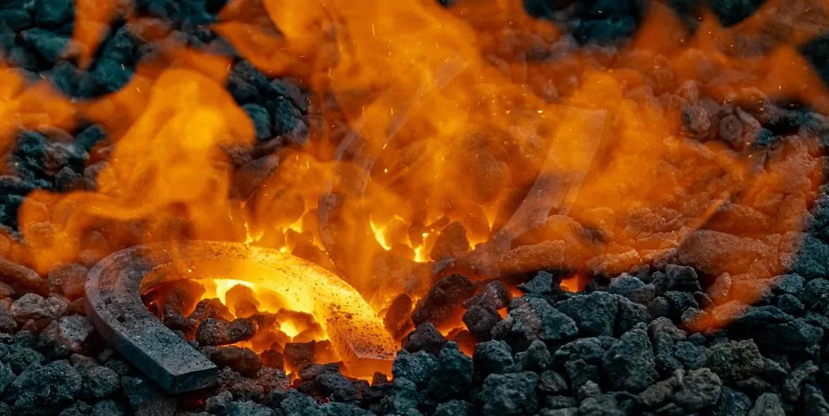 horseshoe, fire, flame, carbon, hot, forge, heat, iron, iron work, wrought iron, craft, burn, lichterloh, embers, carbon